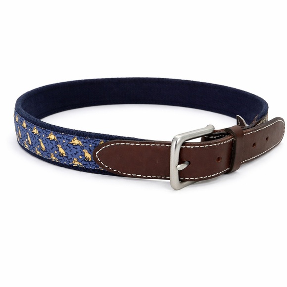Vineyard Vines Canvas Leather Belt Sz 30 Retriever Yellow Lab Dog Print Preppy - Picture 4 of 10